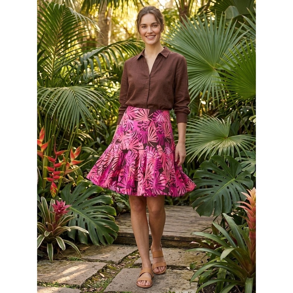 Apt. 9 Womens Skirt Pink Tropical Palm Leaf Pleated Cotton Mini Skirt Size 10